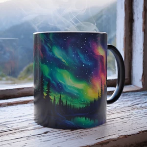 Northern Lights Color Changing Mug Aurora Borealis Heat Sensitive Magic Cup 11oz - Picture 1 of 6