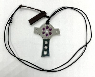 Colar pingente cruz ametista vintage Rebecca Itália aço inoxidável 26,1/4" - Imagem 1 de 4