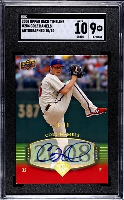 2008 Upper Deck Timeline Cole Hamels 金色亲笔签名 SGC 9 SGC 10 签名 10/10 — 第 1/2 张图片