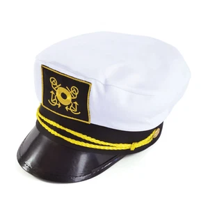 Adults Captain's Cap Naval White Hat with Peak Fancy Dress Accessory New - Picture 1 of 1