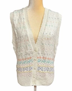 Vintage Sweater Vest Floral Bows Cottage Granny Boho The Villager Womens Size L - Picture 1 of 10