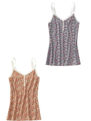 NUEVO CON ETIQUETAS ANTIGUO AZUL MARINO ENCAJE FLORAL HENLEY CAMI NARANJA O AZUL MUY BONITO Foto 1 de 3