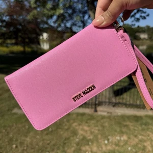 NUEVO CON ETIQUETAS Steve Madden BDAISYY Solapa Tarjeta de Crédito Billetera Doble Pliegue ROSA Colorido - Imagen 1 de 14