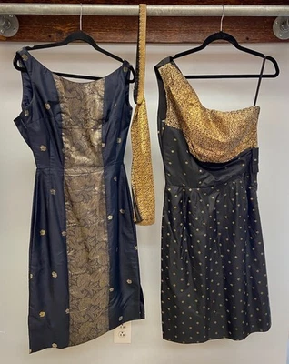 Vintage Indian Silk Dress Lot Costuming Repair Black Gold Lamé Embroidery AS IS - Image 1 of 4