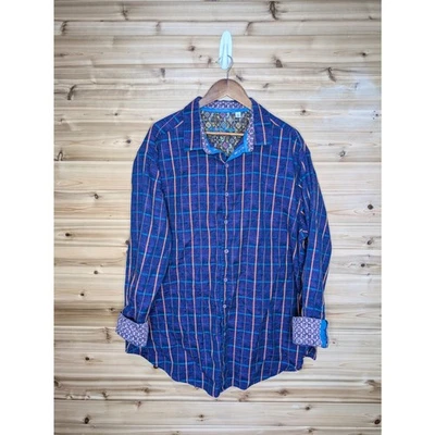 Robert Graham Shirt Mens 3XL Purple Plaid Paisley Button Down Shirt  - Image 1 of 4