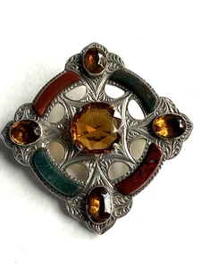 ANTIQUE VICTORIAN FINE SILVER SCOTTISH AGATE CAIRNGORM CITRINE BROOCH - Picture 1 of 4