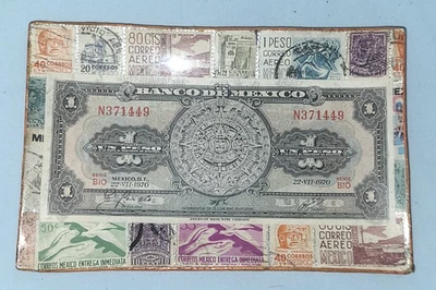 Vintage Glass Tip Tray Bancode Mexico Money Postage Stamps - Image 1 of 2