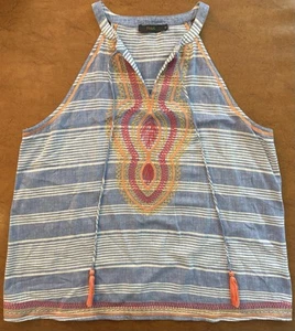 THML Anthropologie Embroidered Stripe Tank Top M Blue White Red Orange Boho - Picture 1 of 3