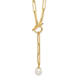 14k Yellow Gold Polished Freshwater Cultured Pearl Link Toggle Necklace 18" - Picture 1 of 5