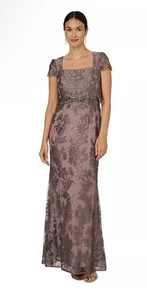 Vestido Adrianna Papell Para Mujer Púrpura Metálico Bordado Pop Over Mob Talla 16 - Imagen 1 de 13