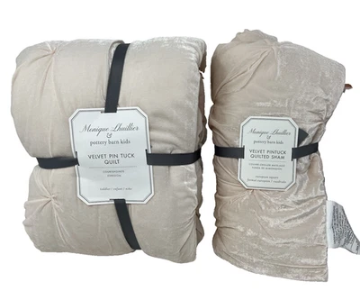 Pottery Barn Kids Monique Lhuillier VelvetPinTuck Quilt +  Euro Sham_Blush_New_J - Image 1 of 4