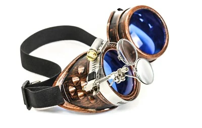 Steampunk Goggles Mad Scientist Crazy Burning man Cosplay Costume Copper Blue - Image 1 of 4