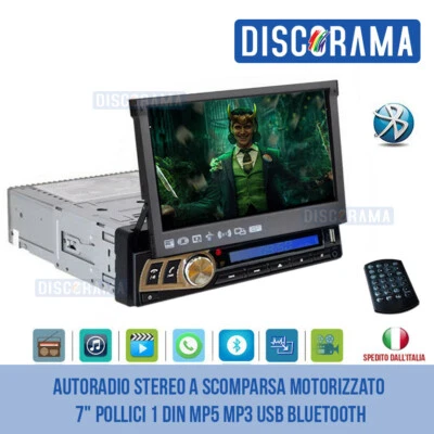 AUTORADIO STEREO A SCOMPARSA MOTORIZZATO 7" POLLICI 1 DIN MP5 MP3 USB BLUETOOTH - Immagine 1 di 4