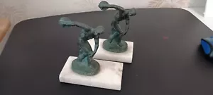 Two Original Solid Bronze 1920's Discus Throwers (Possibly Greek Olympics) - Picture 1 of 8