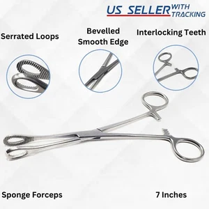 Foerster Sponge Forceps Straight Serrated Jaw Surgical & Vet Instruments 7" CE - Picture 1 of 4