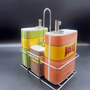 Vintage Coccio Italian Condiment Set Olive Oil Vinegar Salt Pepper Holder READ - Picture 1 of 12