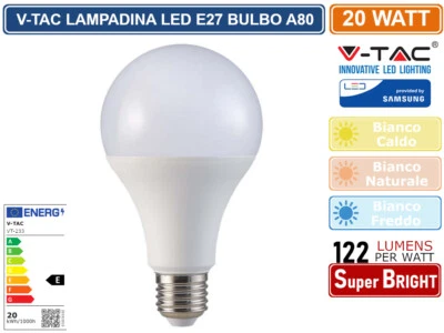 V-TAC VT-233 LAMPADINA LED E27 20W BULB A80 GOCCIA SMD CHIP SAMSUNG 2452 LUMEN