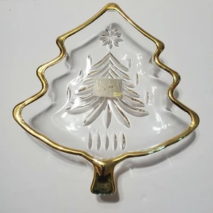 Mikasa Christmas Tree Candy Nut Dish Gold trim holiday bowl platter vintage nice - Picture 1 of 7