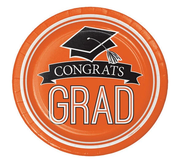 Congrats Grad ORANGE GRADUATION lunch dinner PAPER PLATES school colors 18pcs - Image 1 of 1