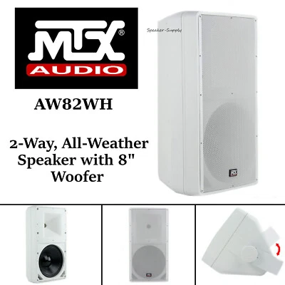 MTX Audio 2-Way All Weather Speaker 8" Woofer Patio Pool Outdoor White AW82WH - Image 1 of 4