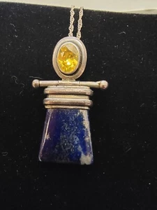  Silver 950, Lapis and Topaz Artisan Pendant and Chain Necklace 18" - Picture 1 of 9