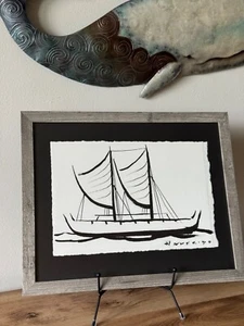 Walfrido Garcia - Original Signed Sumi Ink Sketch - Hokulea Voyaging Canoe  Wow! - Picture 1 of 3