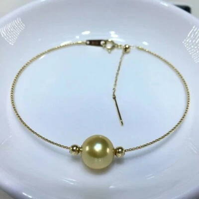 Pulseira de pérolas de ouro 7,5" AAA+ 11-12mm genuína natural mar do sul ouro 14k P - Imagem 1 de 4