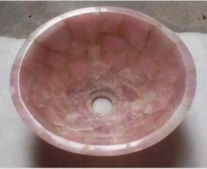 Fregadero de mármol redondo 12" lavabo incrustación ágata cuarzo rosa baño cocina decoración - Imagen 1 de 4