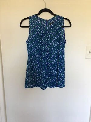 Duro Olowu Ruffle Zip Back Sleeveless Blouse Green/Blue Size XS - Image 1 of 4