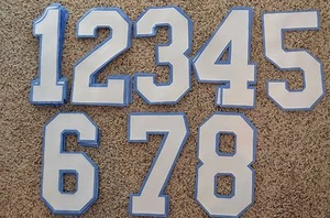 WHITE-LIGHT BLUE Hockey Jersey BACK ONLY 12" Tackle Twill Number Set Kit 154 - Picture 1 of 1