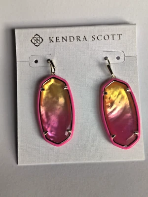 Kendra Scott Elle Gold Enamel Framed Drop Women's Earings Pink Ombre - Image 1 of 4