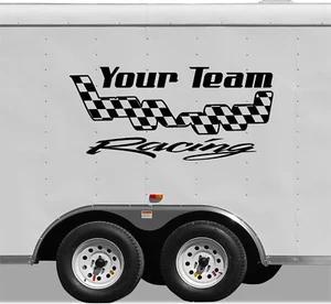 Your Team Name Racing Trailer Decals LARGE UP To 60"L x 28" High Check Flag 01a - Imagen 1 de 3