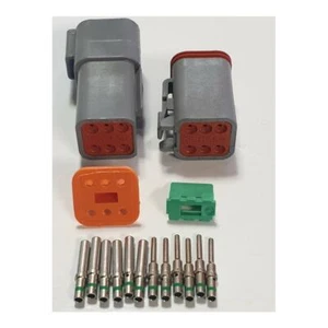 Genuine Deutsch Plug 6 Pin Kit inc Green Band Terminals up to 2mm wire 13 amp - Imagen 1 de 2