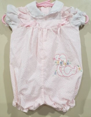 Vintage 80's Baby Girls Pink Romper One-piece  Shorts Front Detail Newborn  - Image 1 of 4