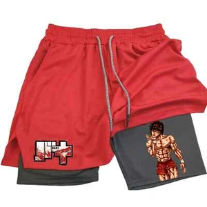 Pantaloncini da palestra Anime Hanma Baki neri per uomo 2 in1 mesh asciugatura rapida pantaloncini da tavola - Foto 1 di 46
