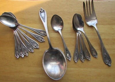 1911 СТАРАЯ КОЛОНИЯ Лот из 14 Обеденных Предметов от 1847 Rogers Bro Серебряная Тарелка - Изображение 1 из 4