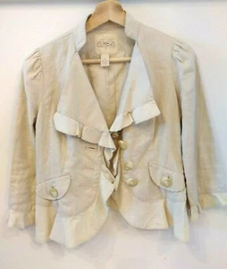 Cidra ANTHROPOLOGIE Linen Ruffle Jacket SIZE 0 100% linen - Picture 1 of 5
