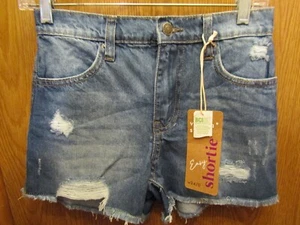 NUEVO CON ETIQUETAS PANTALONES CORTOS VAQUEROS AZULES ELÁSTICOS DESGASTADOS ESTRELLA VAINILLA TALLA 0 CINTURA PLANA 13" - Imagen 1 de 6