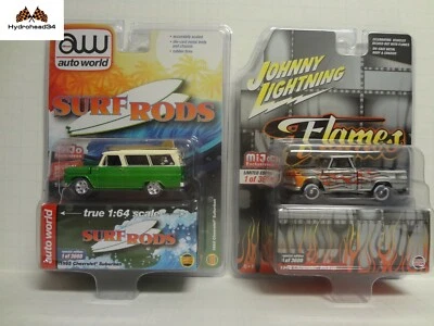 Chevrolet Pickup Flames & AW 1965 Suburban Surf Rods MiJO Johnny Lightning 1966 Foto 1 de 4