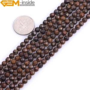 Brown Bronzite Beads Faceted Natural Gemstone Round Beads For Jewelry Making 15" - Picture 1 of 29