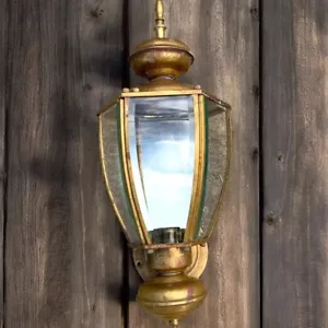 Vintage Outdoor Light with Beveled Glass Wall Mount Patina Brass 18” Long UNTEST - Picture 1 of 16