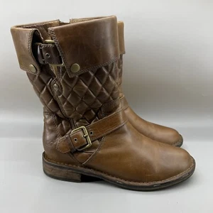 UGG Australia Conor Women Size 7.5 Brown Quilted Leather Zipper Biker Boots - Picture 1 of 8