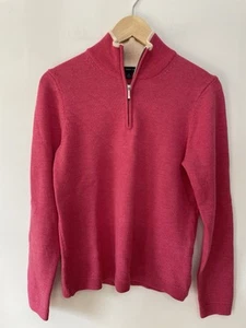 Brooks Brothers 346 100% Merino Wool 1/4 Zip Pullover Sweater Pink Top Women’s M - Picture 1 of 8