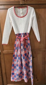 Vintage 60's John Meyer Red White Blue Eyelet & Lace Floral Patchwork Maxi Dress - Picture 1 of 21