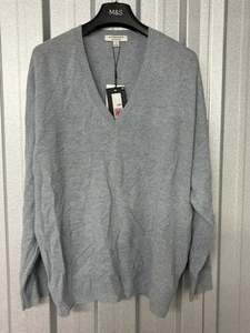 M&S Autograph Pure Cashmere Pullover V-Neck Strickpullover Pulli XL grau blau - Bild 1 von 10