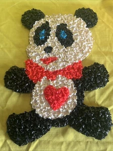 Vintage geschmolzenes Popcorn Kunststoff Deko Panda Bär Valentinstag Urlaub 🐼❤️ - Bild 1 von 13