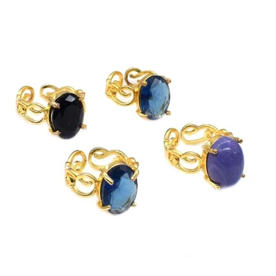 Lote de 4 anillos de piedras preciosas de tanzanita enchapados en oro de moda anillo ajustable w889 Foto 1 de 4