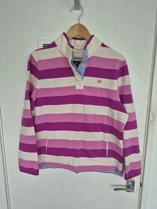 Crew Clothing Half Button High Neck Pink & White Sweatshirt Top Size 14 Pocket - Picture 1 of 8
