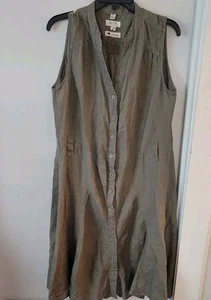 Malvin I Love Linen Flare Dress Size XL (12) Beige Button Germany Minimalist - Picture 1 of 13