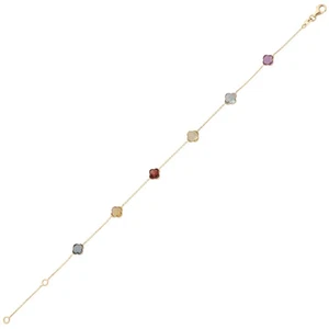 Fußkette 585 Gold Gelbgold Kleeblatt Blumen echte Edelsteine multicolor 25cm - Picture 1 of 4